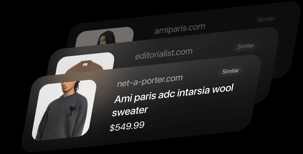 Similar Ami Paris sweaters found at amiparis.com, editorialist.com and net-a-porter.com, each with a price