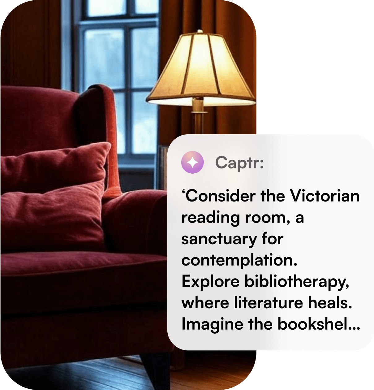 Cozy reading room with vintage furniture